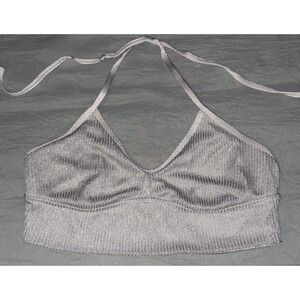 Aerie Women Silver Metallic Seamless Halter Bralette, Size M